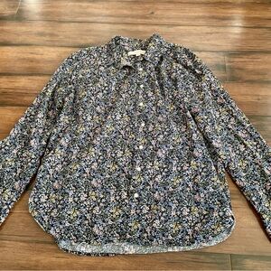 LOFT Black Floral Button-Up Blouse